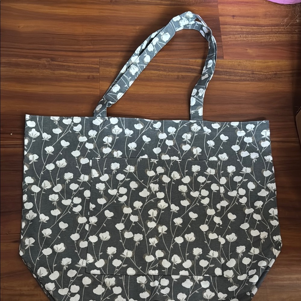 Floral Gray Fabric Tote Bag